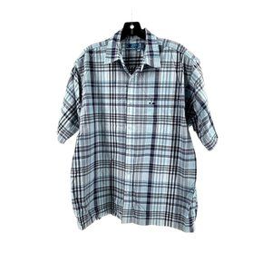 Vintage Ferruche Men's Blue Plaid Button Down Short Sleeve Shirt Casual Size L
